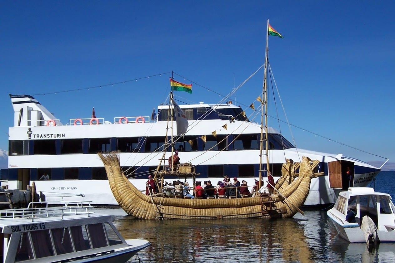 Boats waiting to collect people in Bolivia