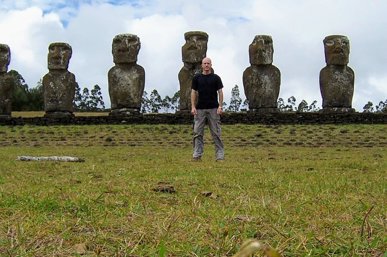 Dave Briggs with easter island statues
