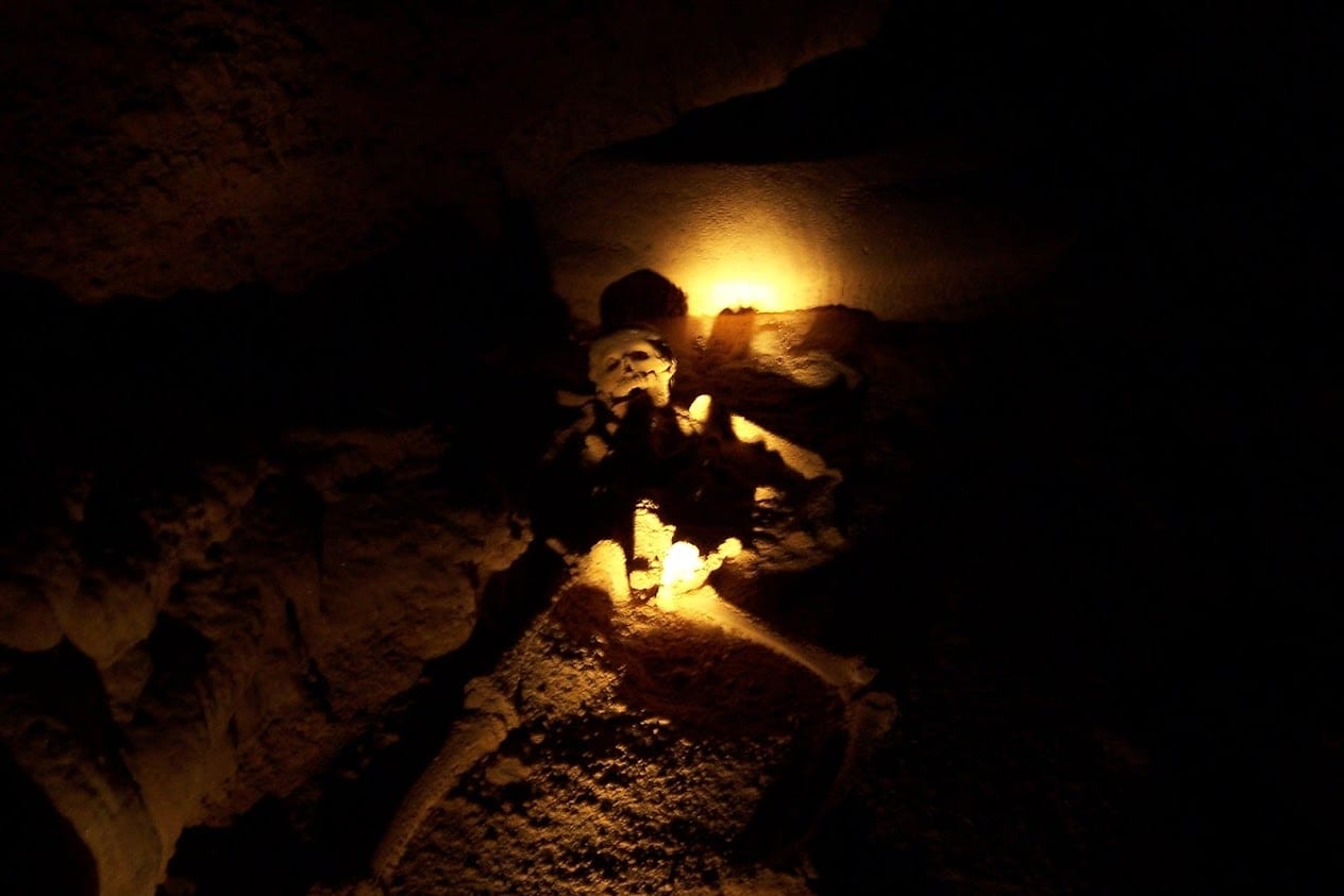 A skeleton inside the ATM cave in Belize