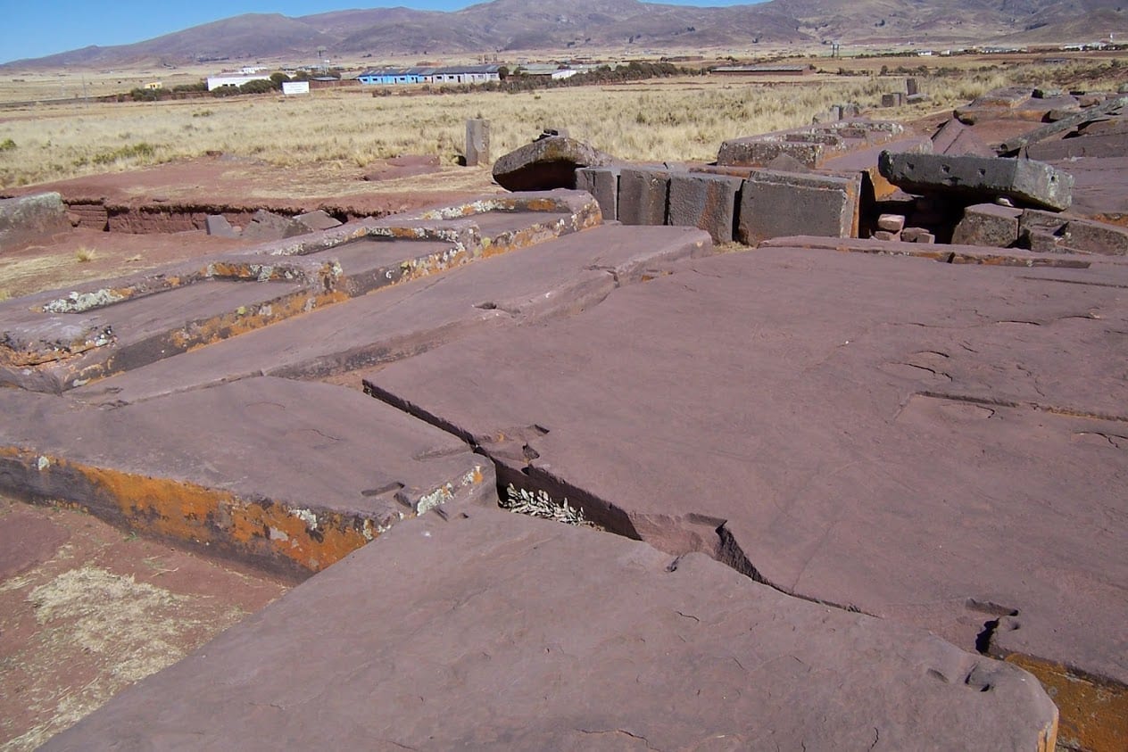 Massive stone slabs of Tiahuanaco in Bolivia
