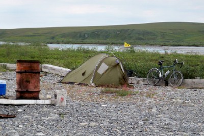 My tent at Happy Valley Alaska. A good place to stop after leaving Deadhorse