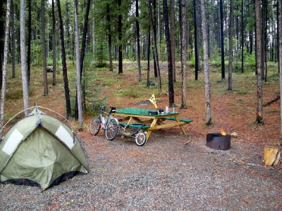 My campsite whilst waiting for the rain to clear when cycling in Canada