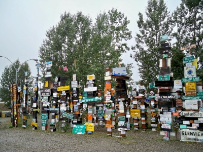 The world famous signpost forest in Watsons Lake in Canada
