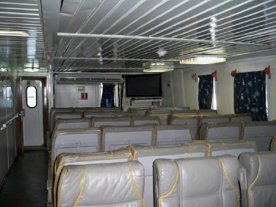 The seating area inside the ferry from La Paz to Mazatlan in Mexico