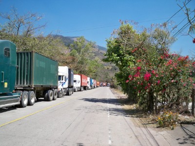 Lorries queuing to go to El Salvador