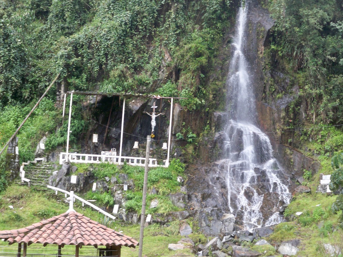 Cycling near a waterfall on the way to Medellin in colombia