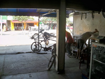 Inside a bike shop in Cartagena in Colombia