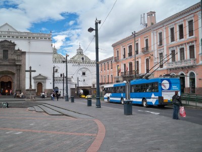 A trolley bus in Quito, Ecuador