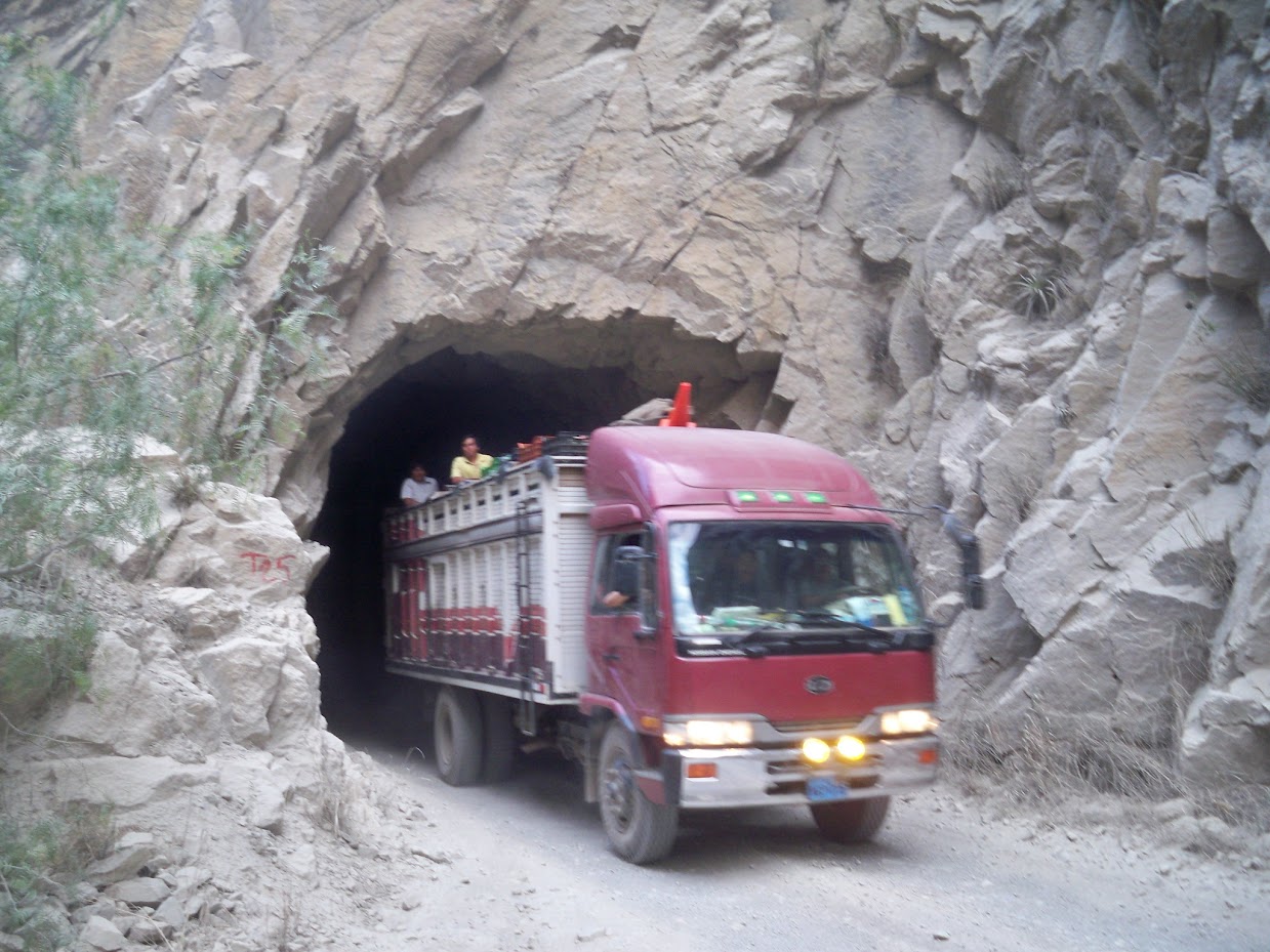 This lorry only just fits through the tunnel in Peru