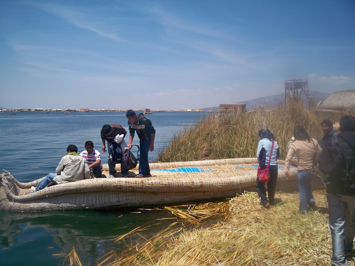Uros floating islands on Lake Titicaca in Peru