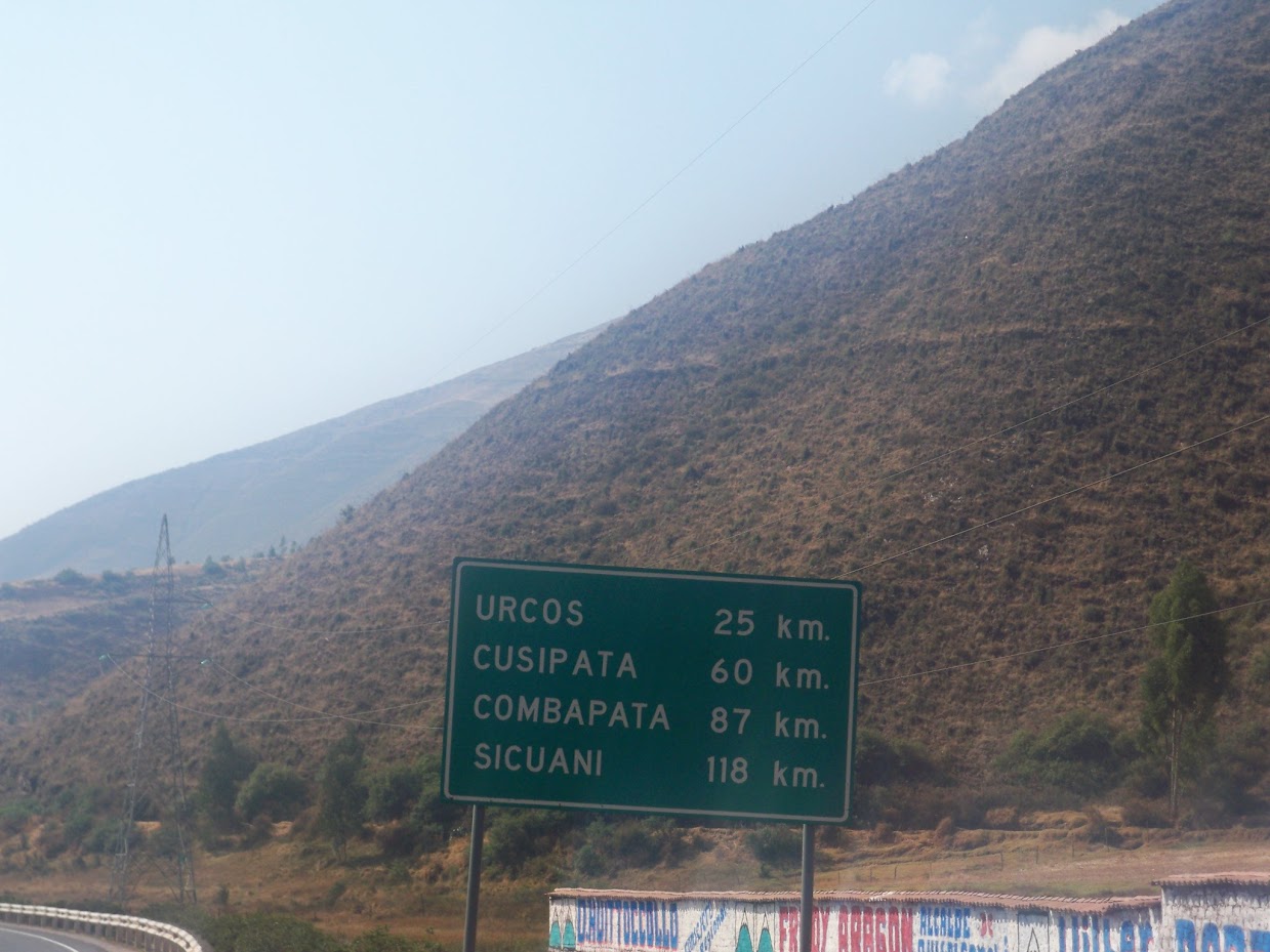 Signpost when cycling out of Cusco