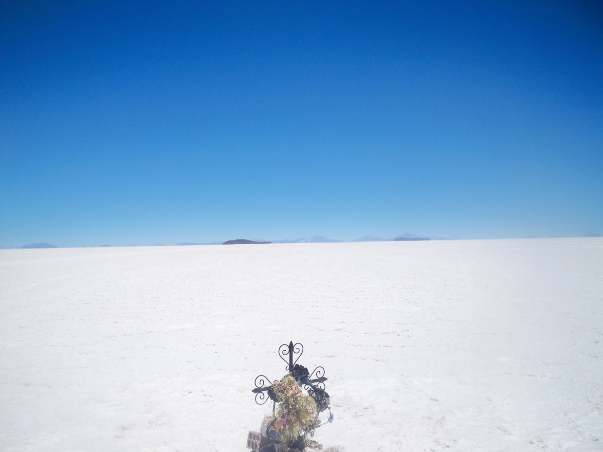 A memorial marker in the Salt Pans of Bolivia