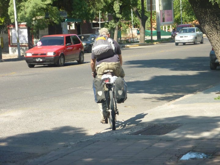 Dave Briggs cycling out of Mendoza for the last time