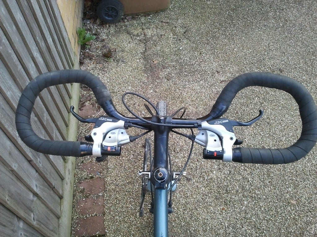 Butterfly handlebars for bicycle touring. Butterfly handlebars are also known as trekking bars.