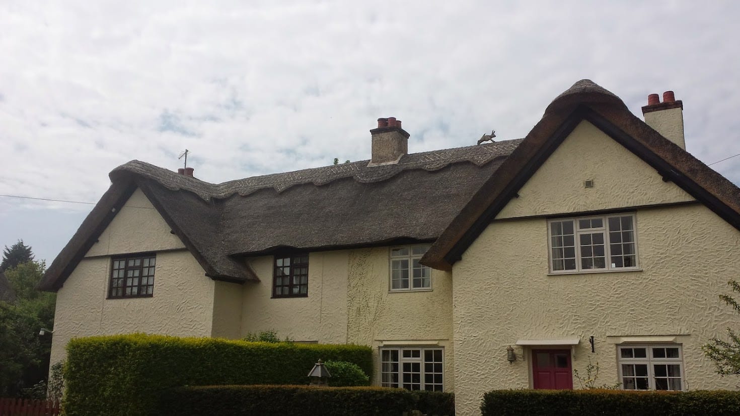 Houses with thatched roofs in Hemmingford Grey in England
