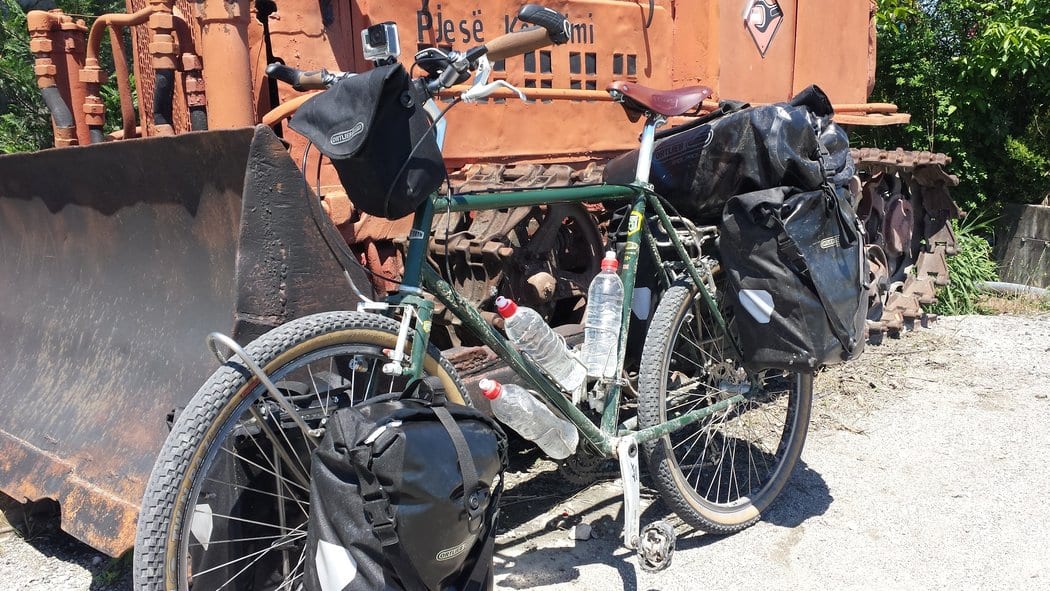 The touring bike I usedto cycle from Greece to England, complete with a B17 Brooks touring saddle.