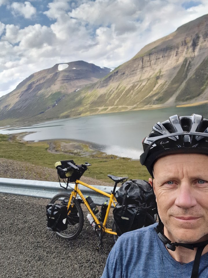 dave bike touring iceland with helmet