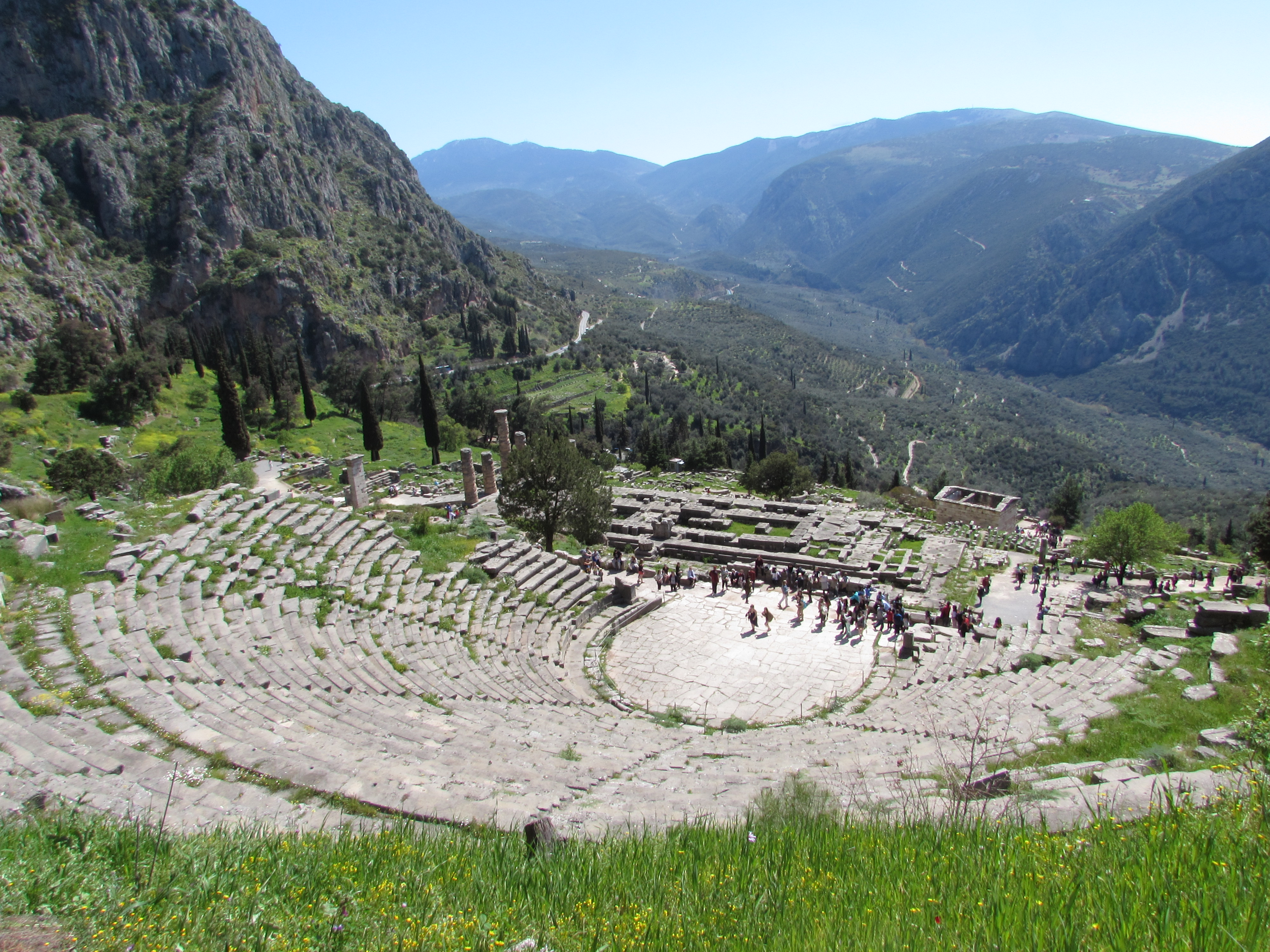 The Theatre of Delphi has incredible views out over the valley near the archaeological site of Delphi, Greece