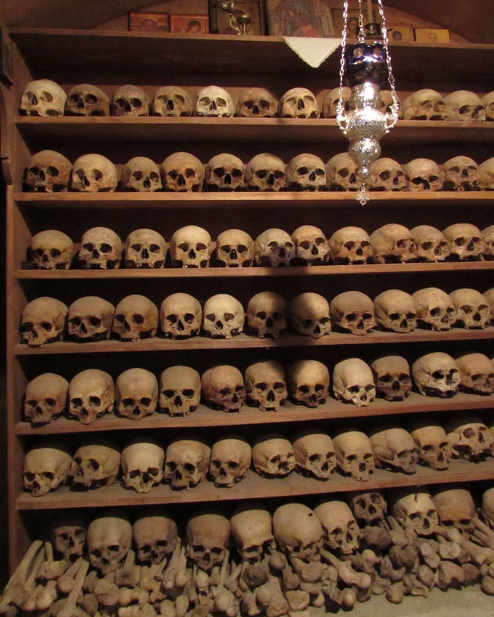 Skulls inside a monastery in Meteora