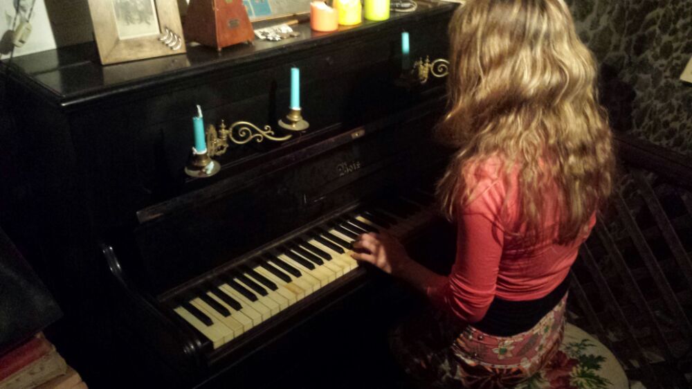Playing the piano during a wine tour in the Peloponnese