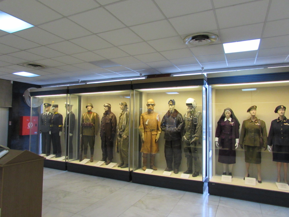 A collection of the various uniforms worn my the Greek armed services on display at the Athens War Museum