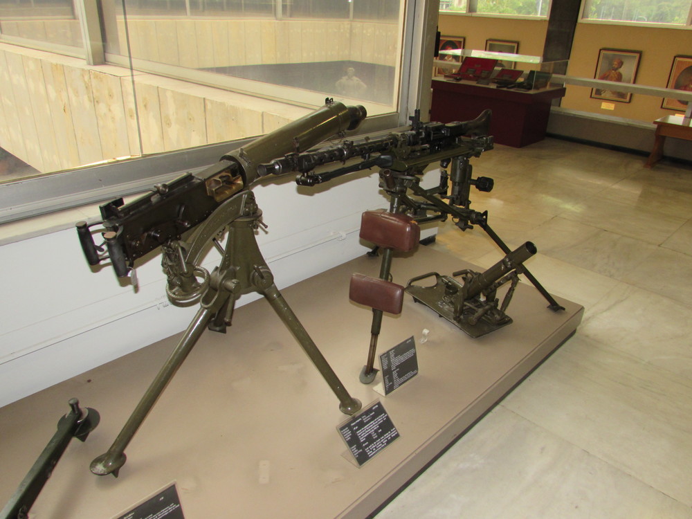 Two heavy machines guns on display inside the War Museum of Athens