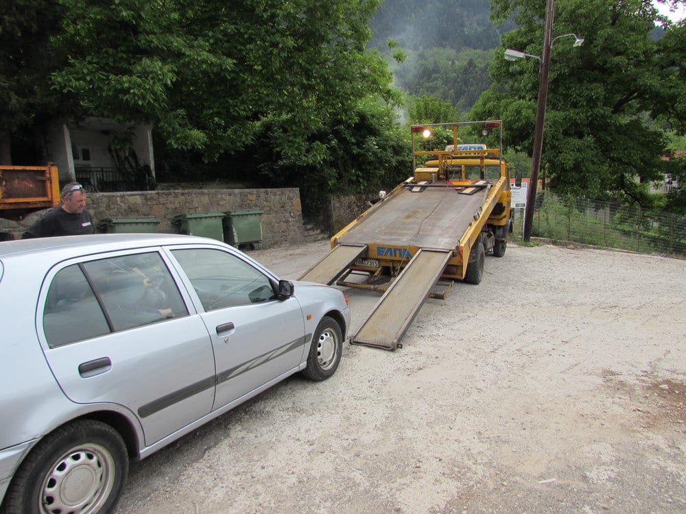 Being rescued by a breakdown service in Greece