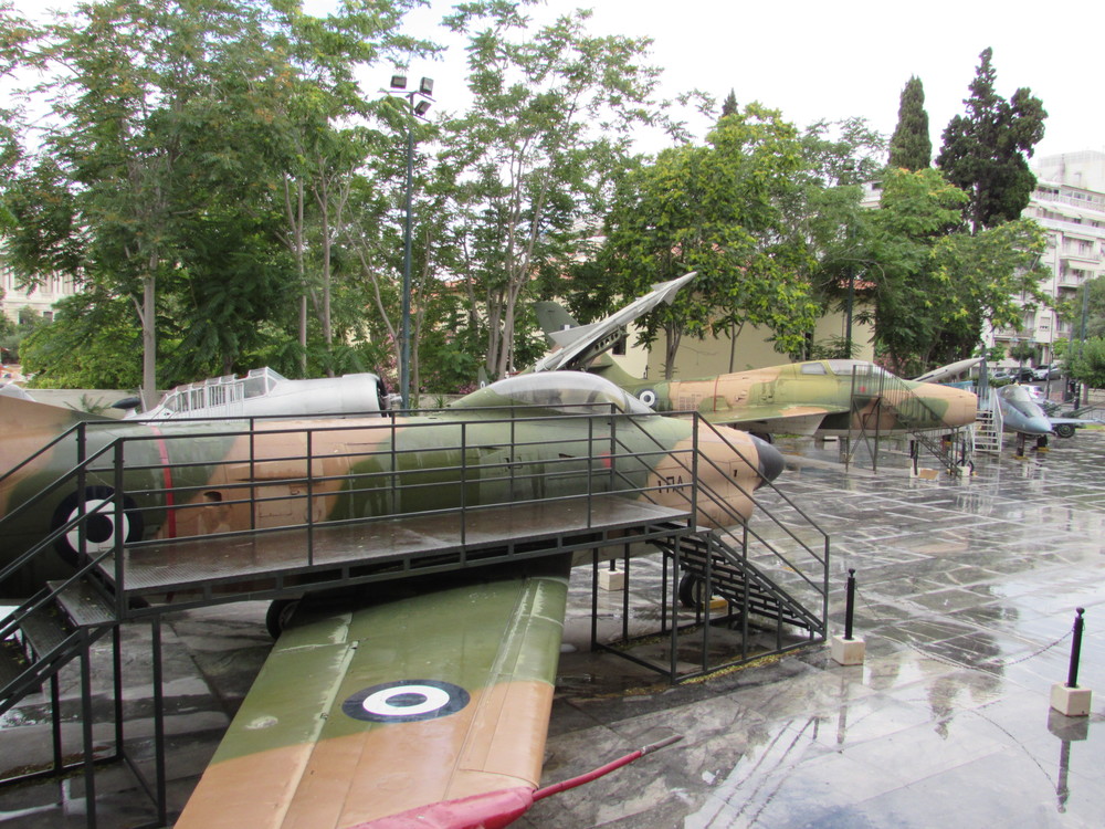 A plane is displayed in the grounds outside the Athens War Museum