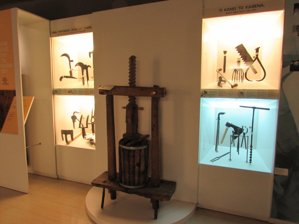 Objects on display at the Museum on 22 panos Street in Athens. m and and Tools exhibition.