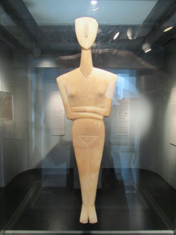 Enigmatic figurine in the Museum of Cycladic Art in Athens, Greece