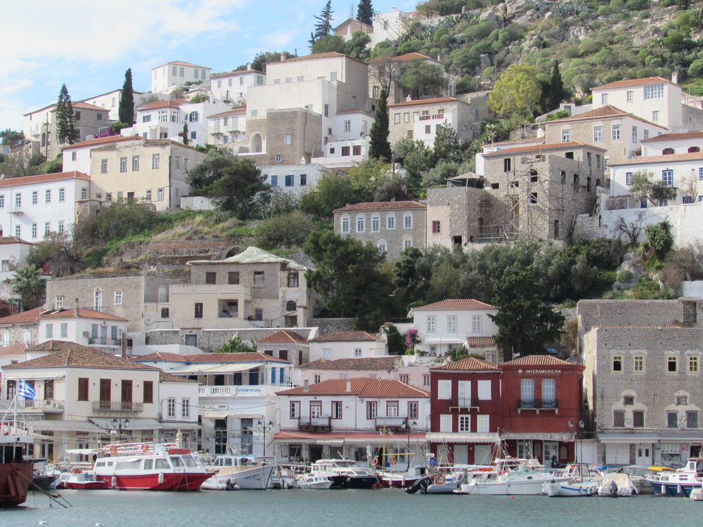 A view of Hyrda from the Olympic Cruises boat