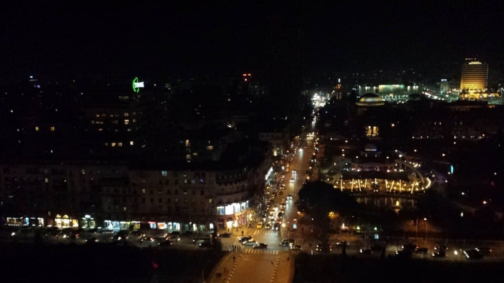 A view over Tirana in Albania at night from the Sky Tower. You can see most of the Tirana tourist attractions from here.