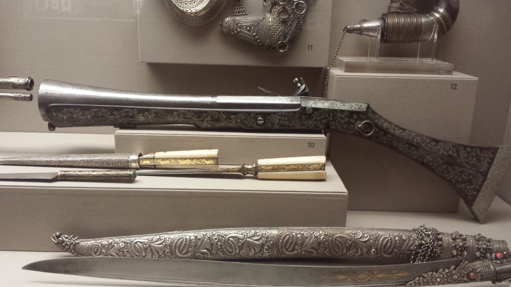 A display of 18th and 19th century weapons inside the Museum of Islamic Art in Athens