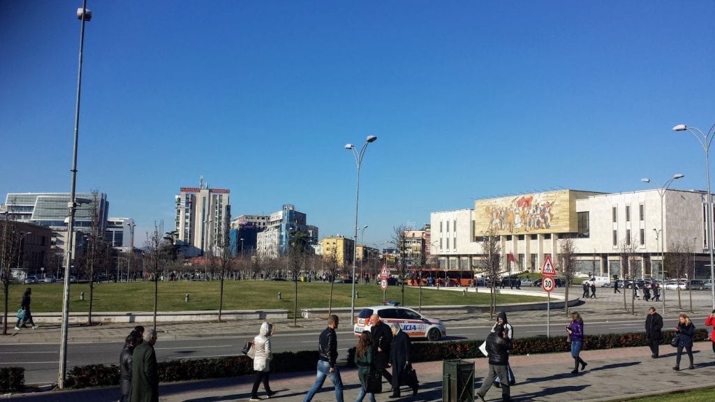 A view over Skanderberg Square in Tirana, Albania. This is the central point for Tirana city centre.