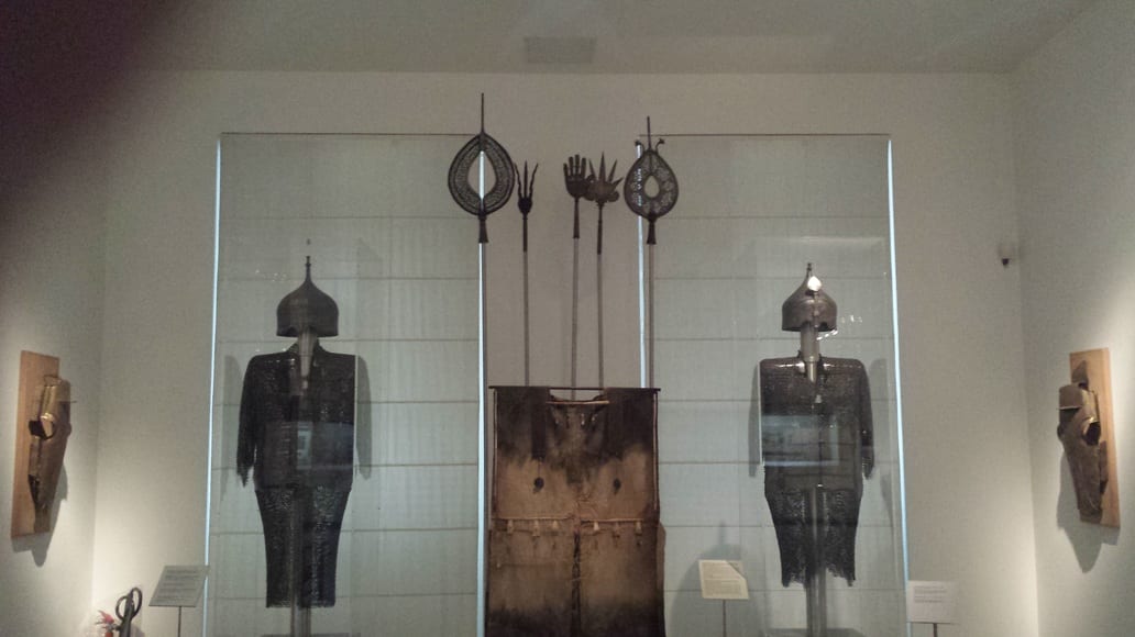 Chain mail and other armour in display inside the Museum of Islamic Art in Athens