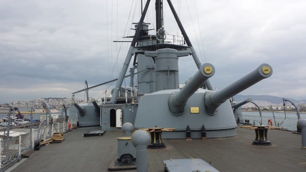 The powerful guns of the Averof. It is now a floating museum in Athens