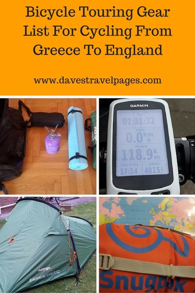 My bicycle touring gear list for cycling from Greece to England. This is a list of everything I will take on my 3 month bicycle tour.