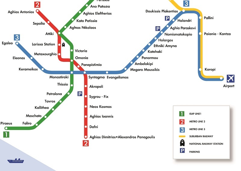 How to get from Athens airport to city center - Athens airport metro map