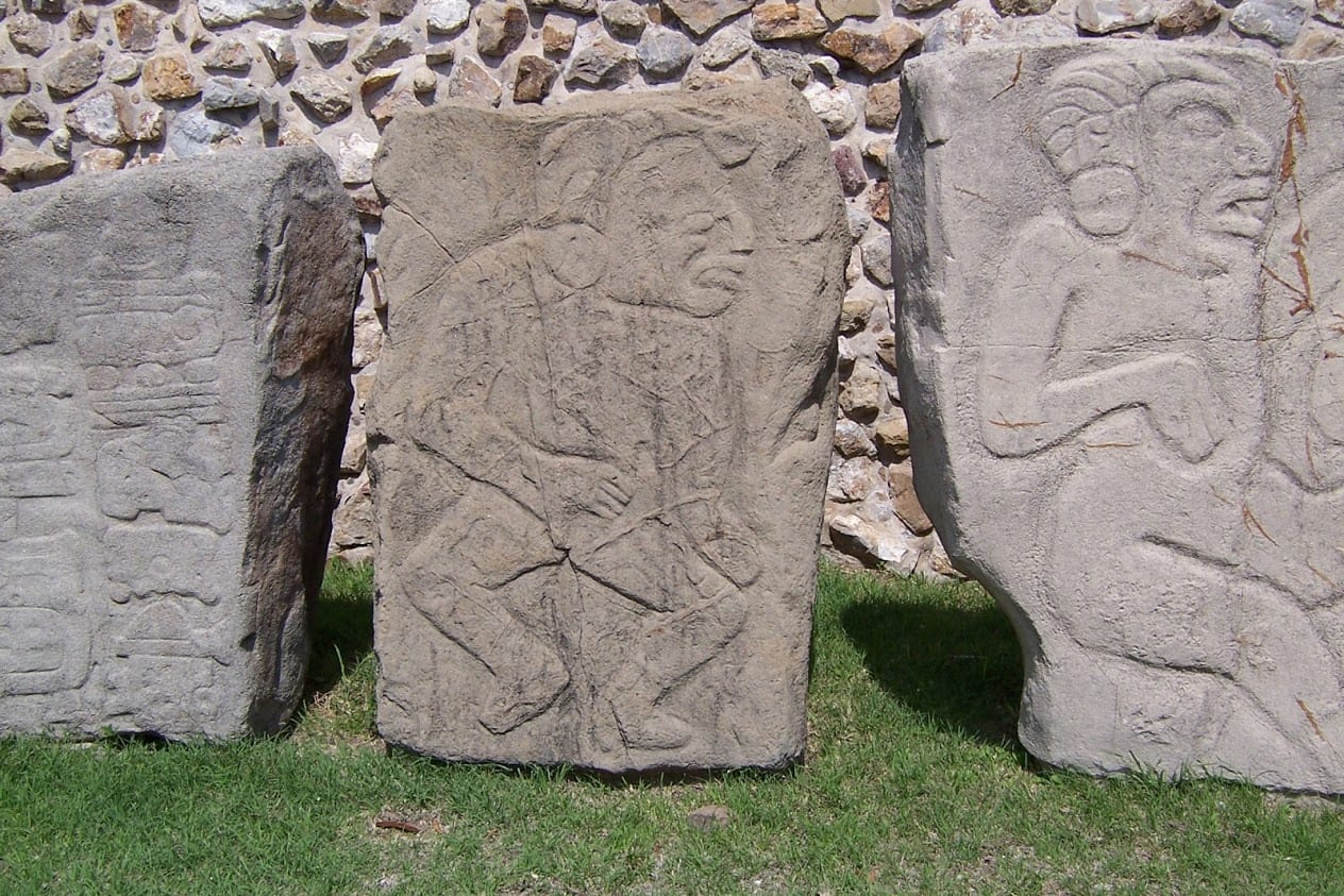 The Dancers stone tablets in Monte Alban