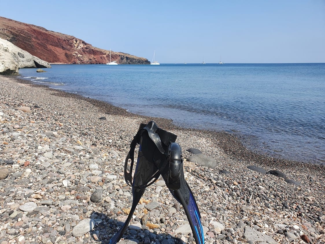 Snorkelling to the Red Beach in Santorini Greece