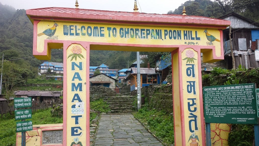 Arriving at Ghorepani when trekking in Nepal