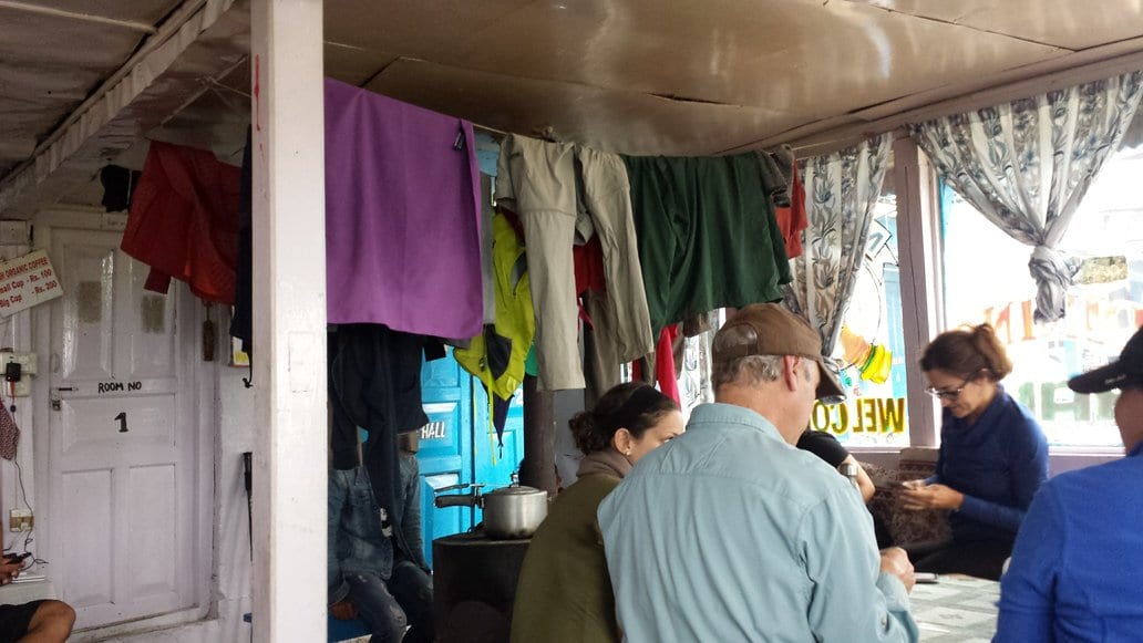 Drying clothes in a teahouse in Nepal