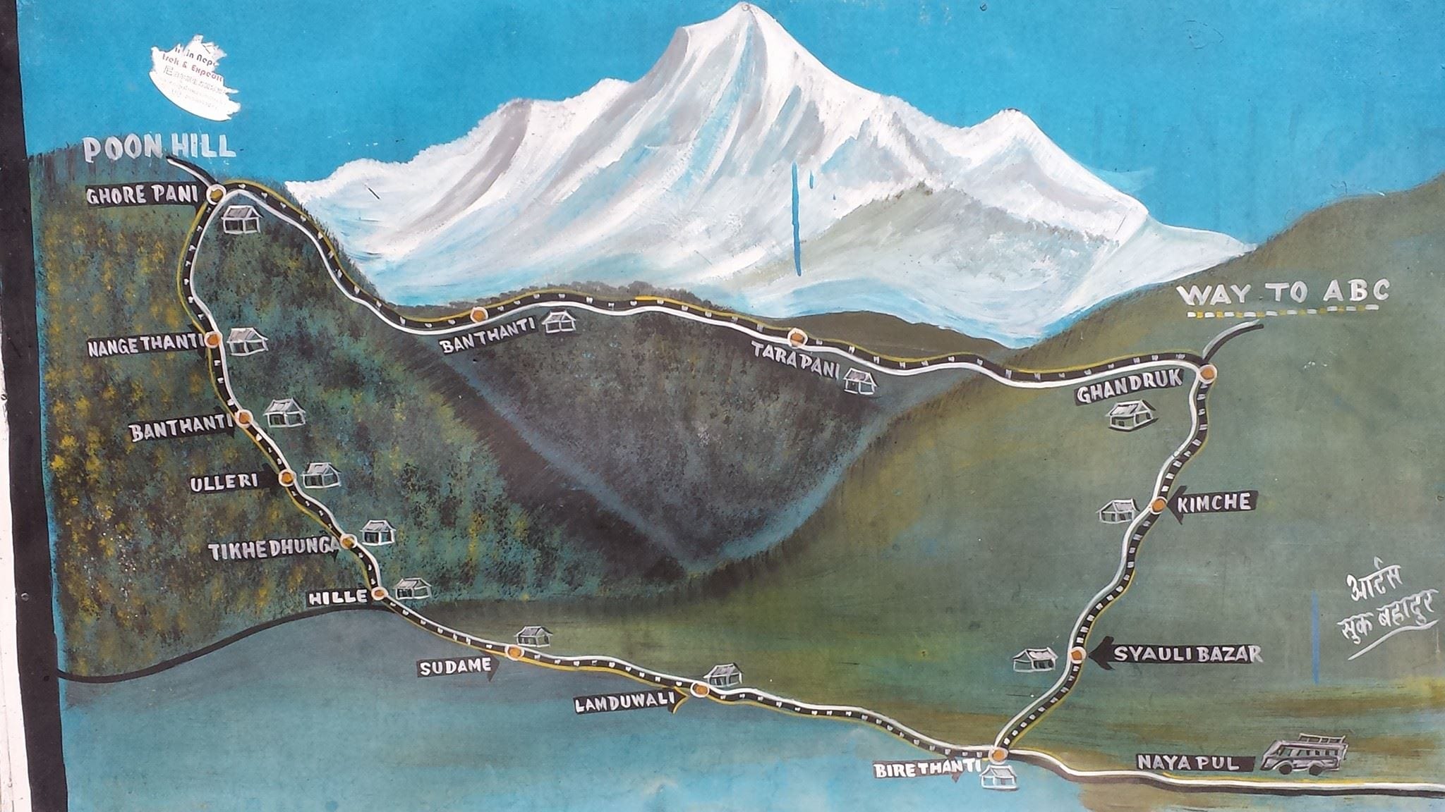 Map of the Ghorepani Poon Hill trek in Nepal