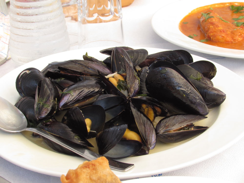 Remember to try the mussels when eating at Ostria, one of the best Skala restaurants in Patmos