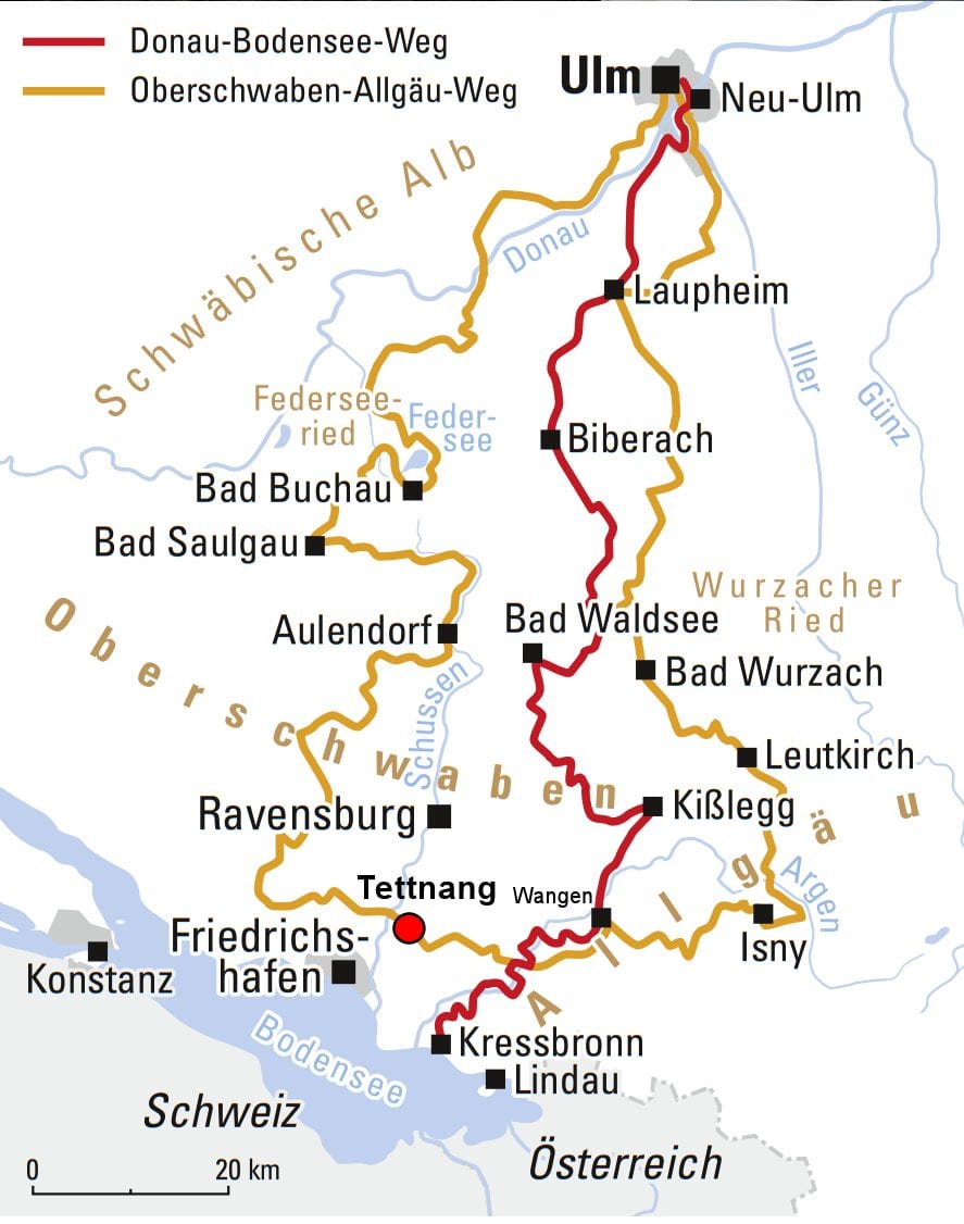 The Danube to Lake Constance cycle route map