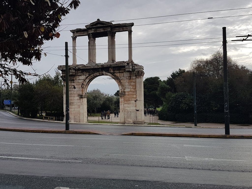 Hadrian's Arch in Athens formed a ceremonial gateway into the city that the Roman's had conquered.