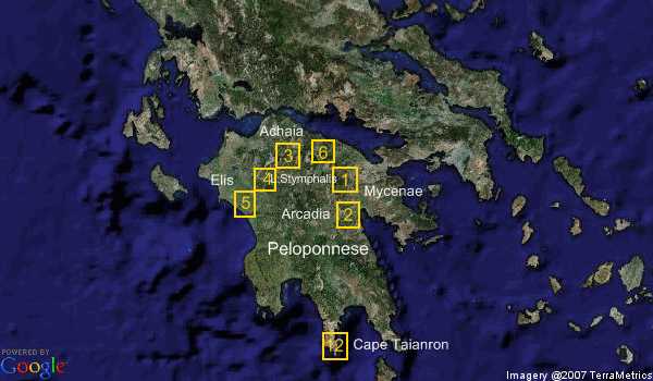 Labours of Hercules locations in the Peloponnese