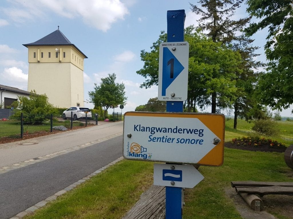 A signpost for the Klangwanderweg which I think is part of the Escapardenne Lee Trail in Luxembourg