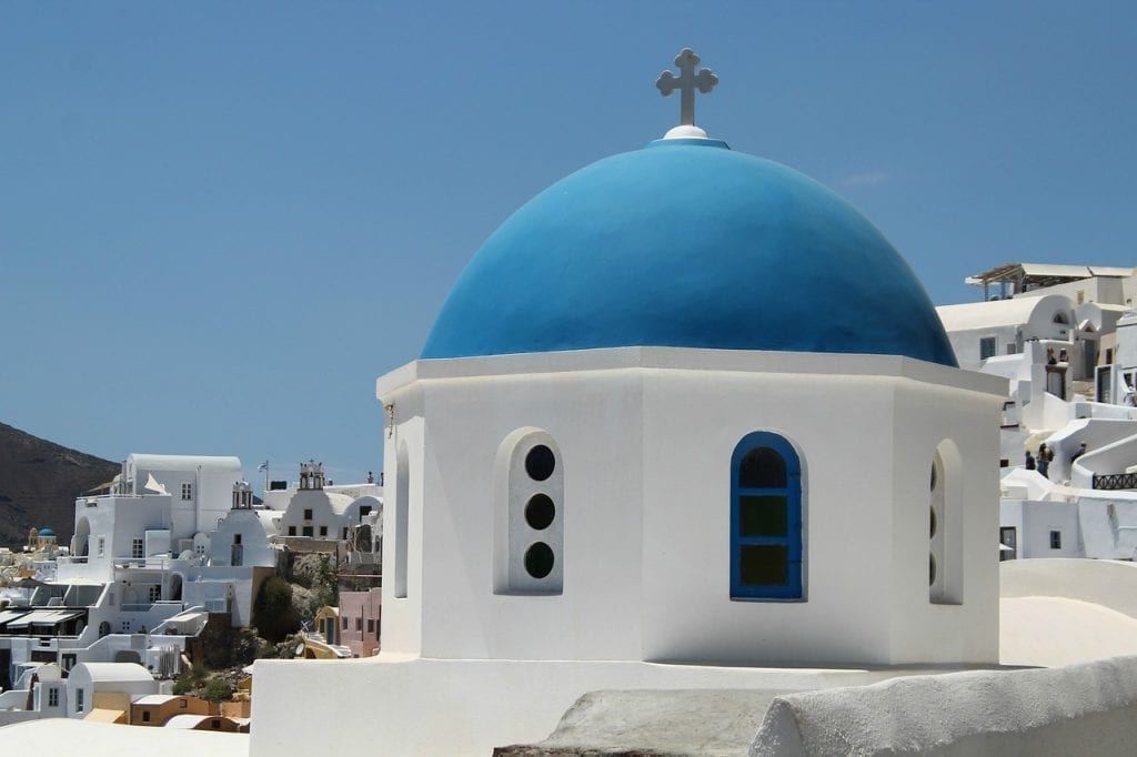 One of the famous blue domed churches in Santorini