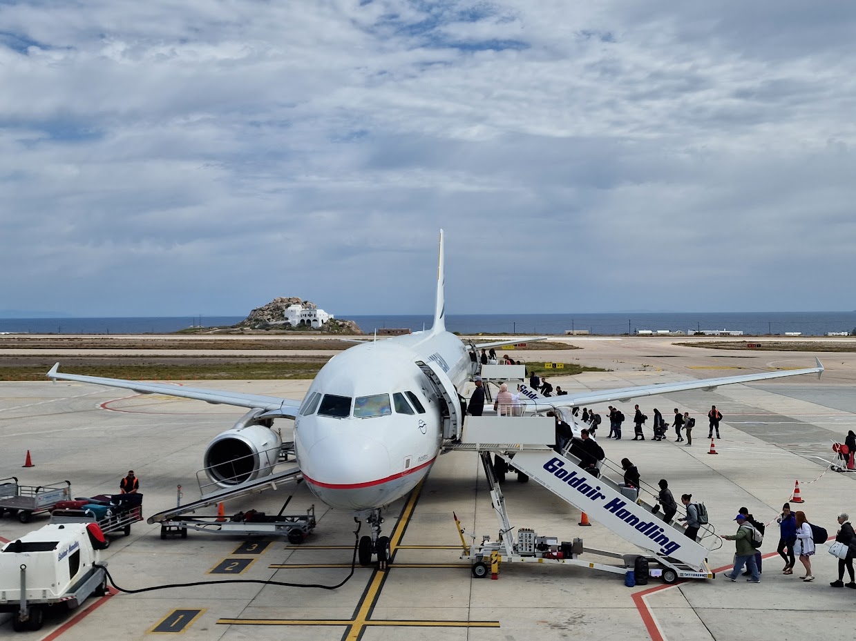 Taking a flight from Santorini to Athens